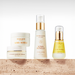 Sonia Roselli Beauty Age-Defying Daily Care Kit displayed on a stone surface