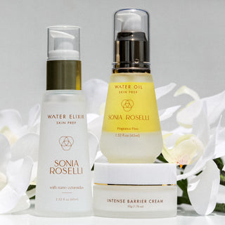 Sonia Roselli Barrier Repair Trio on a white floral background