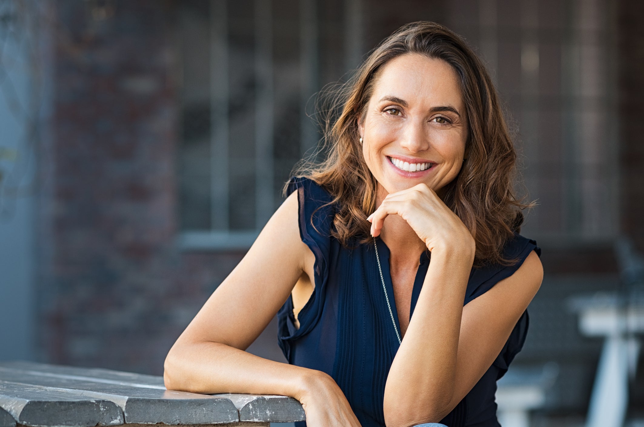 Woman with mature skin smiling