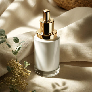 skincare serum bottle on linen background