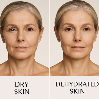 Comparison of dry skin vs dehydrated skin on a mature woman’s face