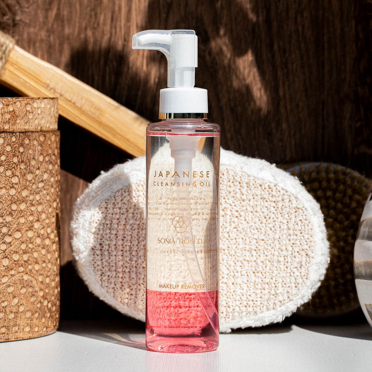 Japanese Cleansing Oil on Bathroom Counter