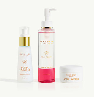 cleanse and hydrate skincare kit on white background