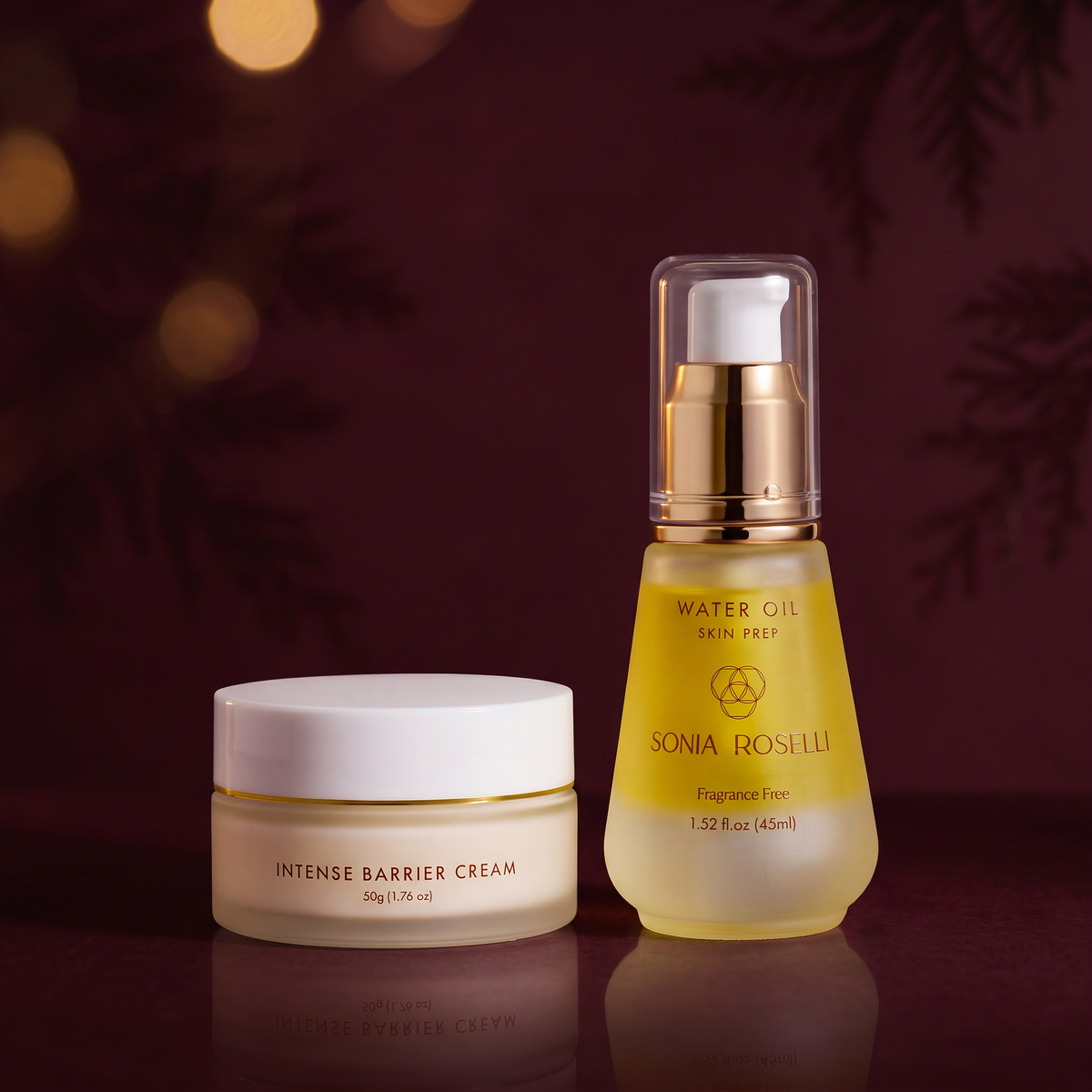 intense barrier cream and water oil on background for holiday