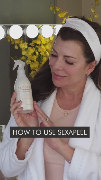 Cover image of woman showing how to easily use Sonia Roselli Sexapeel Spray for smooth skin