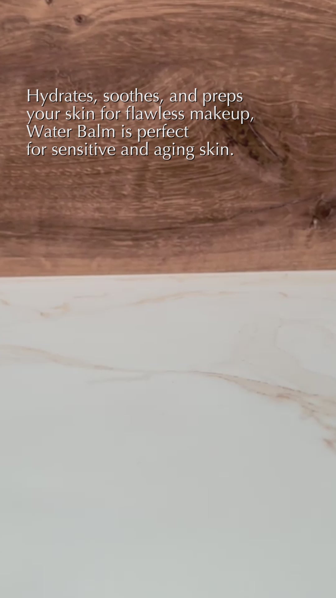 Video thumbnail showing Water Balm application, the all-in-one moisturizer, serum, and makeup primer