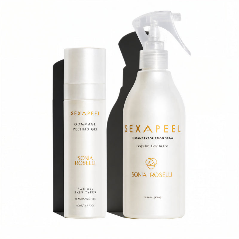 sexapeel_face_and_body_exfoliation_kit om white background