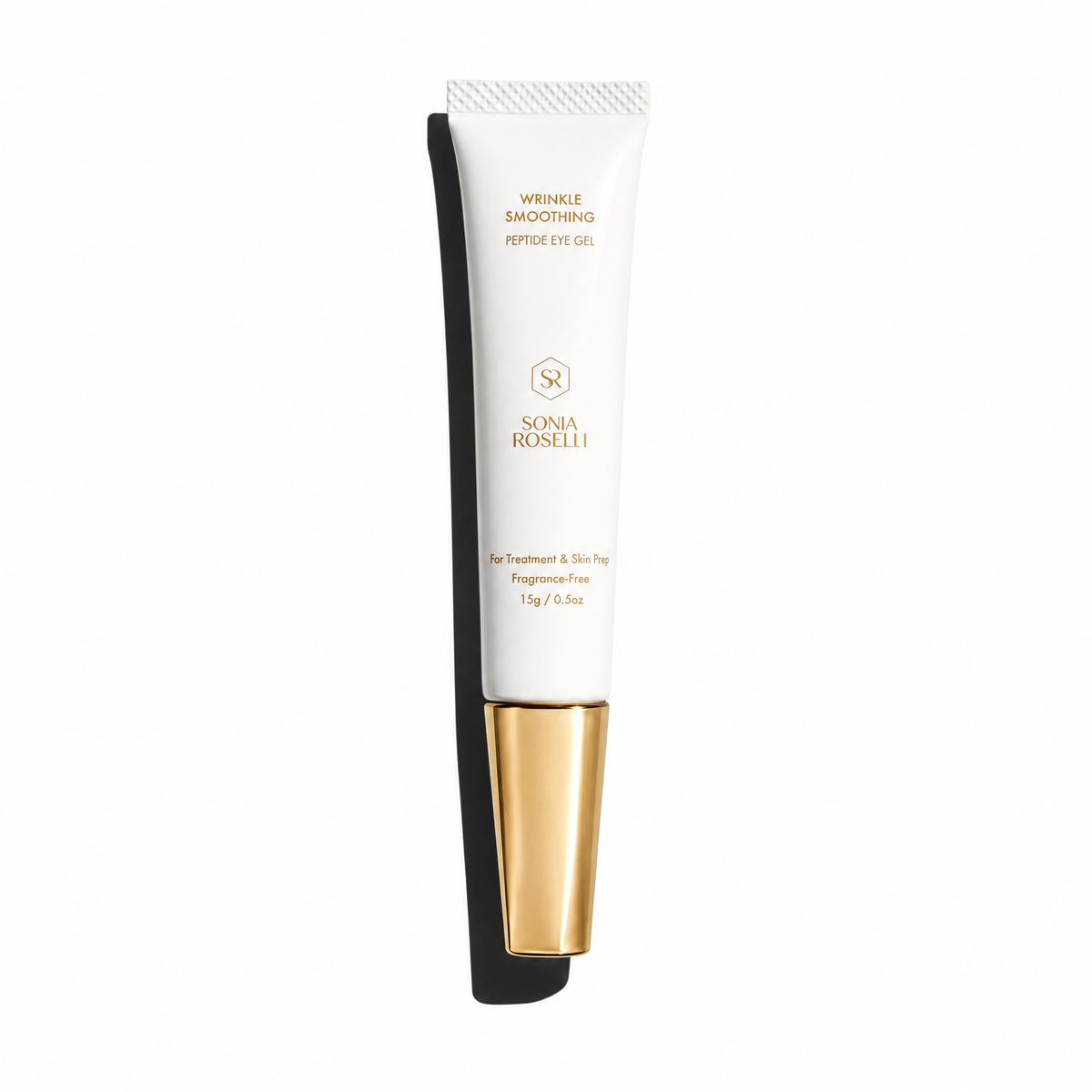 A white squeeze tube of Sima Roselli Wrinkle Smoothing Peptide Hyatt Gel with a metallic gold cap, shown against a solid white background with a soft shadow.