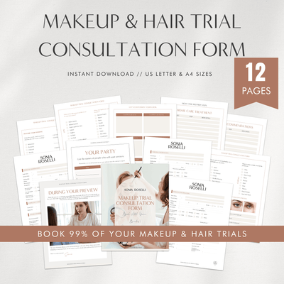 Makeup and hair trial consultation form, book 99% of your makeup and hair trials