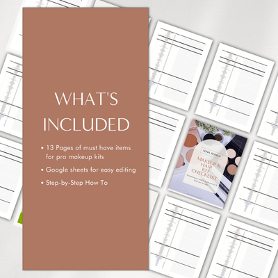 What's included: 13 pages of must-have items for pro makeup kits, google sheet for easy editing, and step-by-step how to