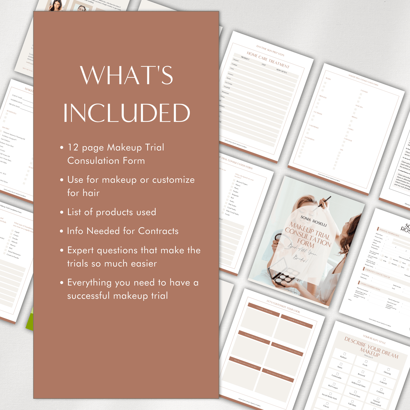 What's included: 12 page Makeup trial consultation form, use for makeup or customize for hair, list of products used, info for contracts, expert questions! 